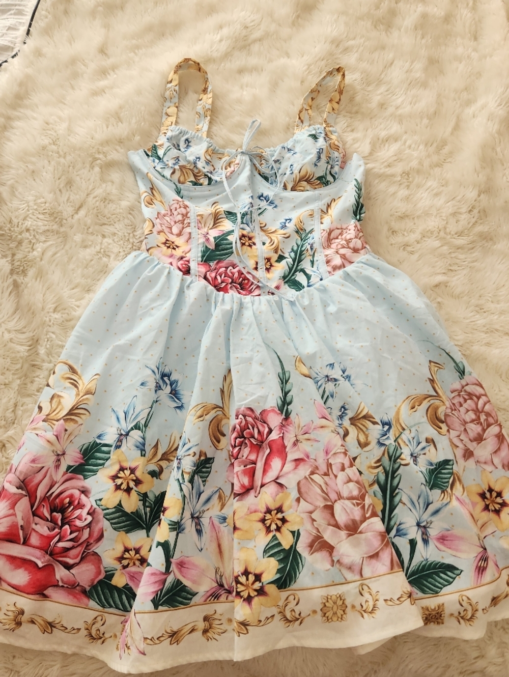 Agua Bendita NWT Floral Lace-Up Light Blue Women's Dress Medium - Picture 2 of 15